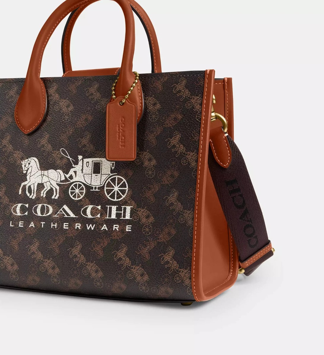 Coach Ace Tote Bag 26 With Horse And Carriage Print-Brass/Truffle
