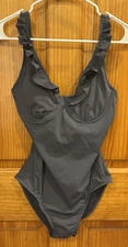 NWT Spanx Love Your Assets One Piece Swimsuit Charcoal Ruffle Medium Underwire