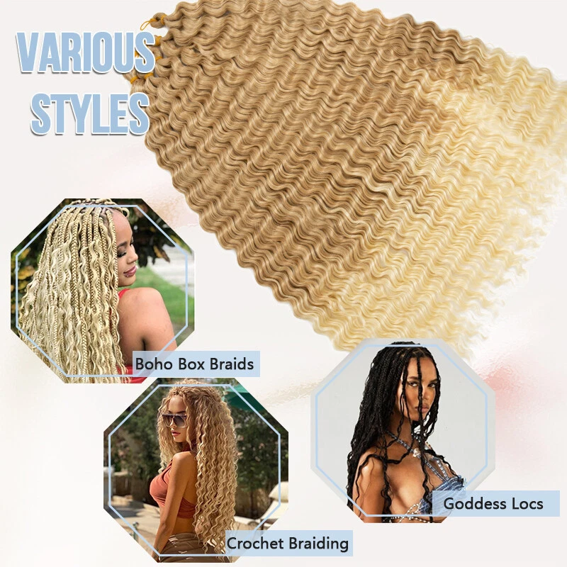 28" Deep Wave Crochet Bulk Braids Ocean Wave Afro Hair Extensions Synthetic Wavy - Picture 8 of 21