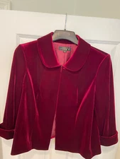 Tahari Luxe Women's Burgundy Velvet Jacket Cuffed Sleeves Stretch 14W