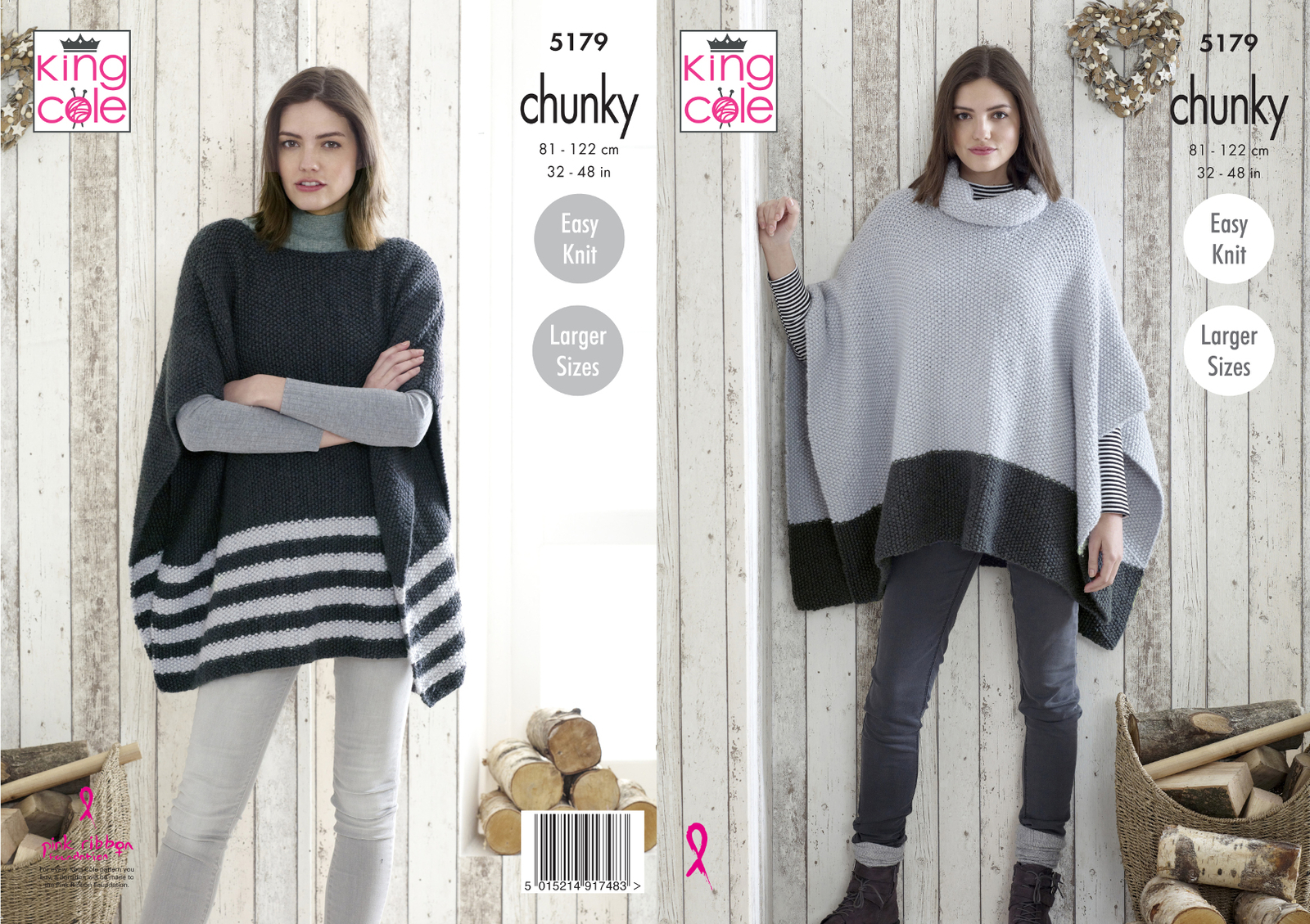 Easy Knit Boat or Cowl Neck Poncho Womens Chunky Knitting Pattern King Cole 5179