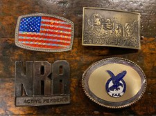 3 Belt Buckles Flag Bicentennial NRA FOE Patriotic Vintage
