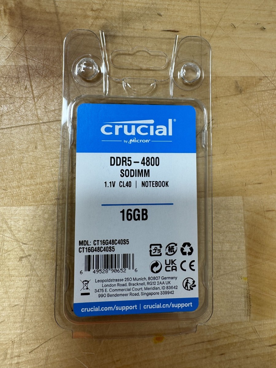 Crucial 16GB DDR5 4800 MHz SO-DIMM Memory (CT16G48C40S5) for