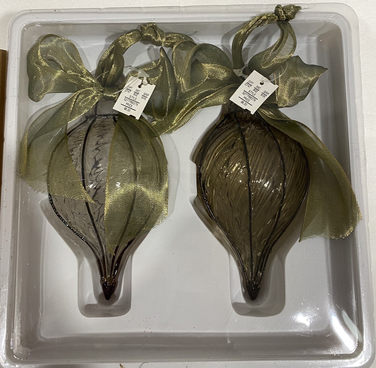 Dillard's Set of 2 Trimmings Clear/Green Glass 6" Finial Ornaments eBay