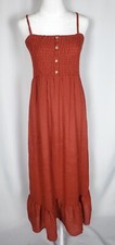 Womens Dress L Dark Autumn Midi Smocked Ruffle Boho Sundress Cottagecore