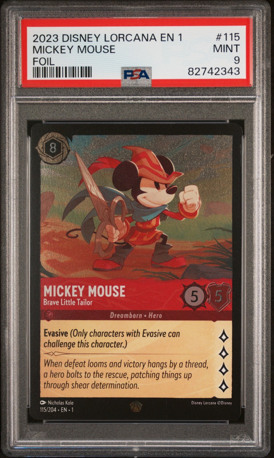 Disney Lorcana-Mickey Mouse Brave Little Tailor Legendary FOIL 115/204 PSA 9