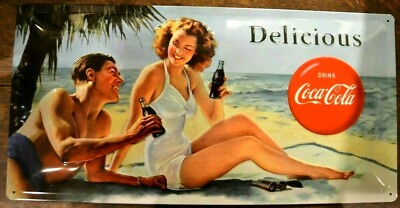 Nostalgic Art  Coca Cola Delicious  Strandbild    Blechschild 25 x 50 cm  Selten