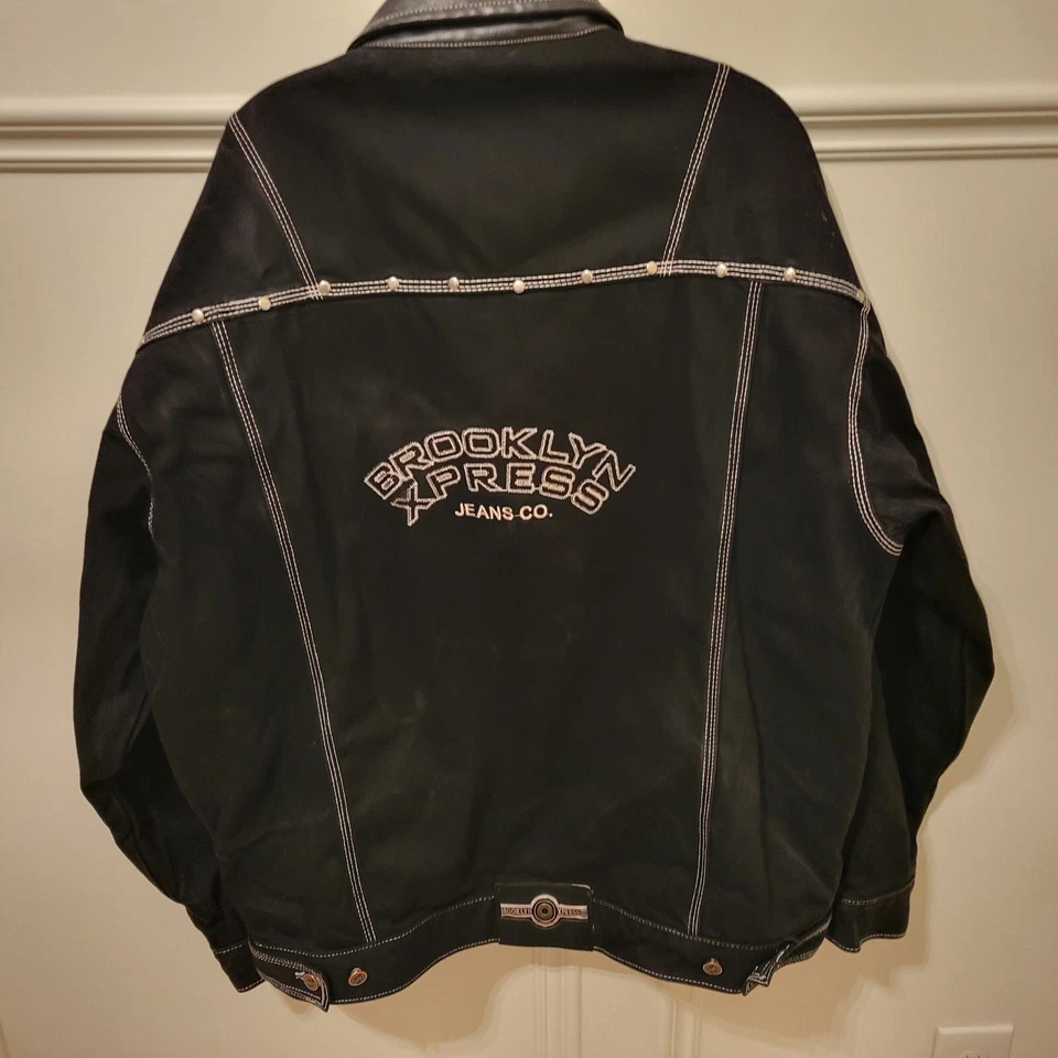 Brooklyn Express Black Denim Jacket Size XXL Embroidered Graphic - Image 2 of 4