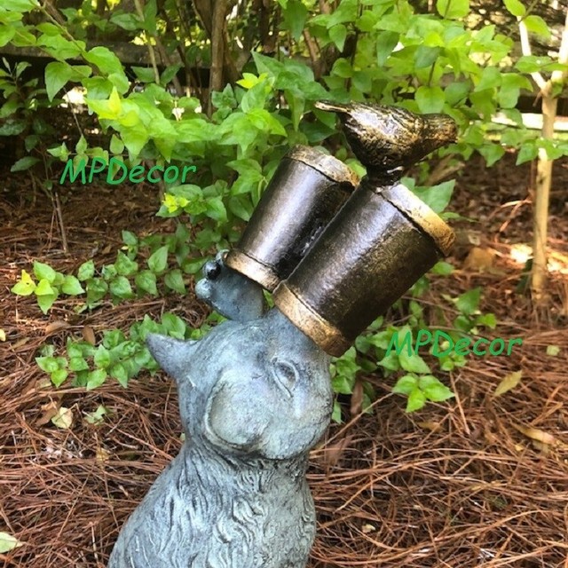 Observant Cat Bird Friend With Binoculars Garden Sculpture Outdoor