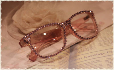 Occhiali rettangolari montatura rosa pallido con strass rosa lenti  trasparenti | eBay