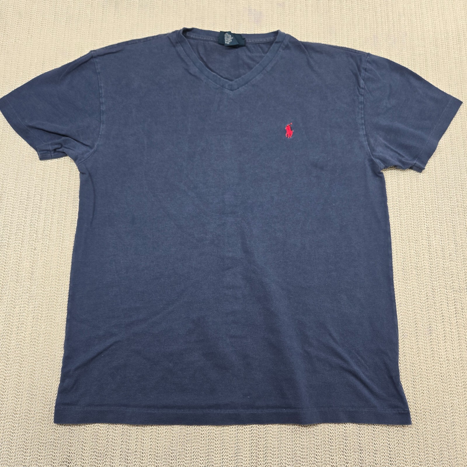 Polo Ralph Lauren camicia uomo piccola blu manica corta maglietta scollo a V logo pony vintage