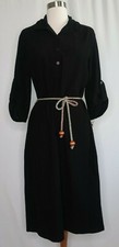 VTG NWT Solid Black Soft Belted Wool Business Casual Evening Shirt Dress sz 14