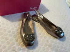 Boden Pewter Leather Jewelled Flat Slingback Shoes Eur 40 UK 6.5 BNWB