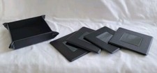 Modern 5 Piece Black Coaster Set Non Tarnish Metal Vegan Leather