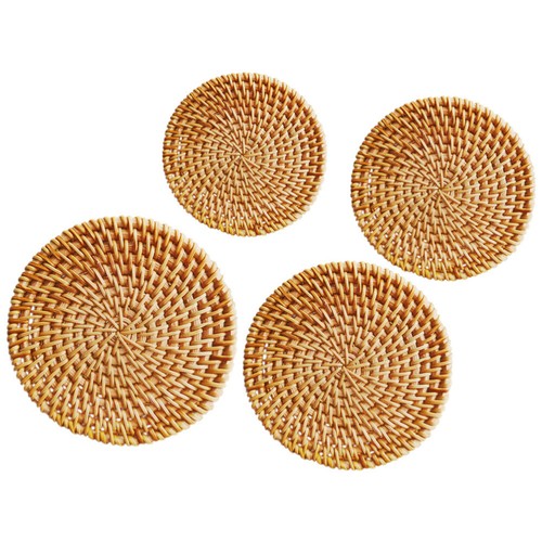 4PCS Tea Ceremony Pot Mat Rattan Woven Table Mat Wooden Drink Coasters