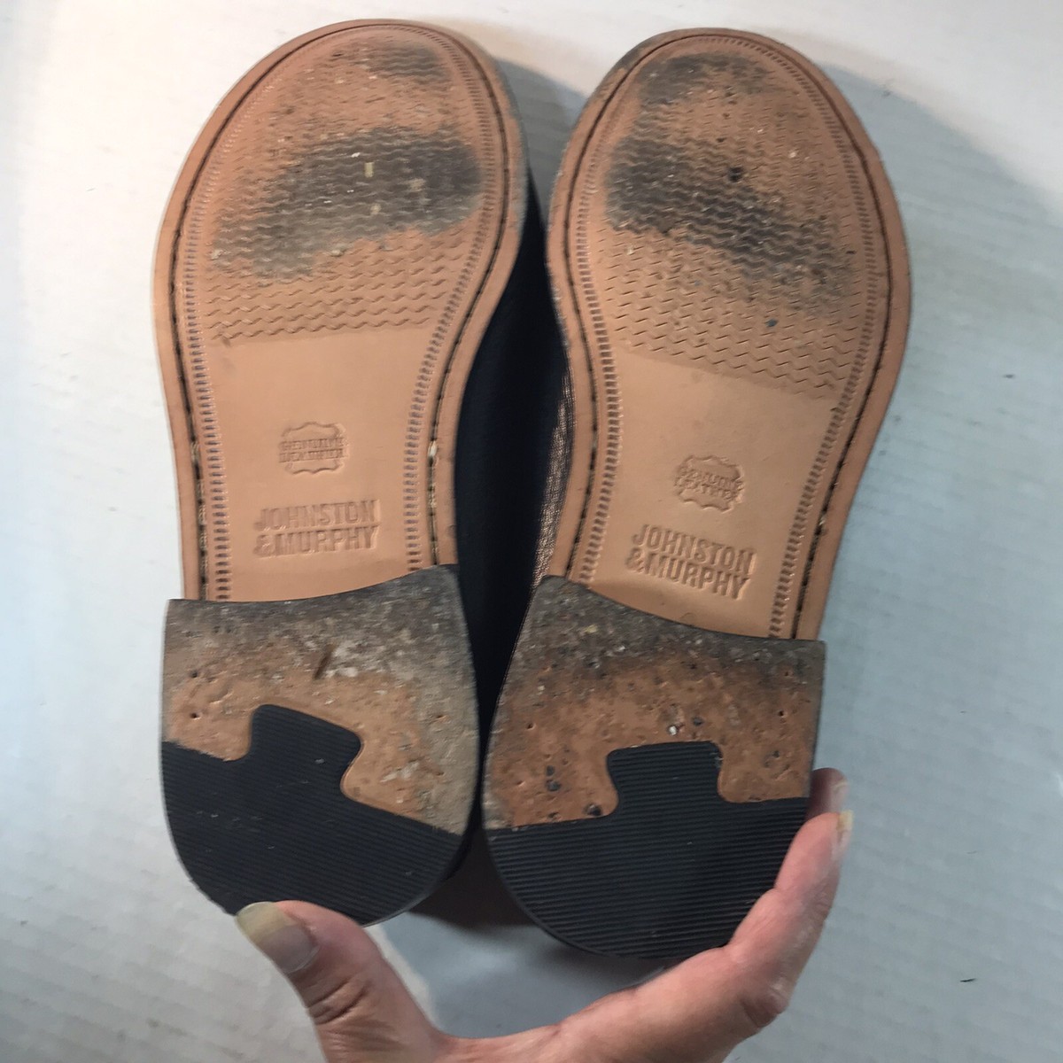 Johnston Murphy Black Sheepskin Slip On Loafers Mens Size 
