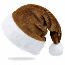 Brown Santa Hat Christmas Hat Xmas Holiday Hats for Unisex Adults Comfortable...