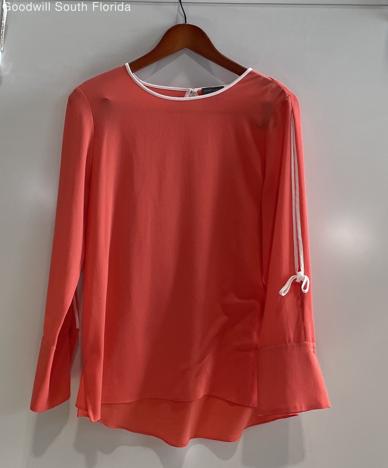 Vince Camuto Womens Orange Crew Neck Split Long Sleeve Tunic Blouse Top Size S