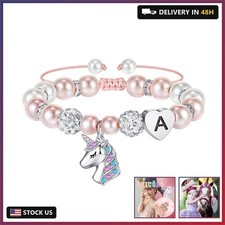 Gifts for Kids Girls - Unicorn Bracelets for Girls Kids, CZ Initial Unicorns Bra