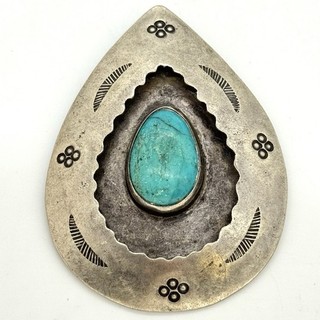JJB Old Pawn Navajo Sterling Silver XL Turquoise Shadow Pendant