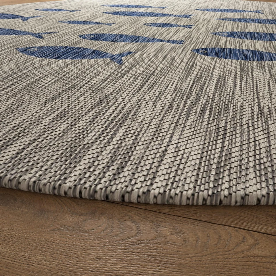 Alfombra redonda de 5 pies para interior/exterior LR Home para decoración del hogar | Escuela costera de... Foto 3 de 4