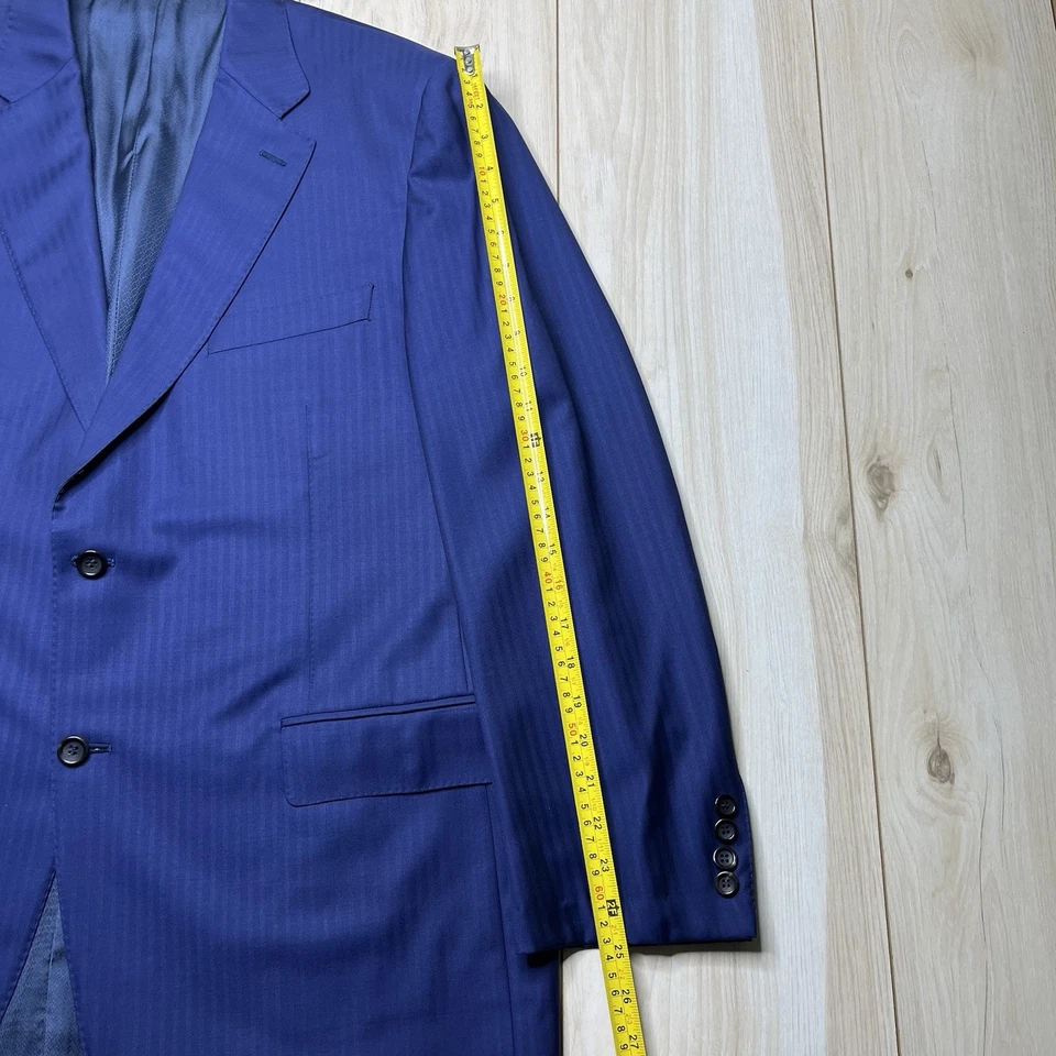 CANALI EXCLUSIVE Super 150’s Wool Blue Herringbone Suit Mens Size 46R 38Wx32L - Image 4 of 4