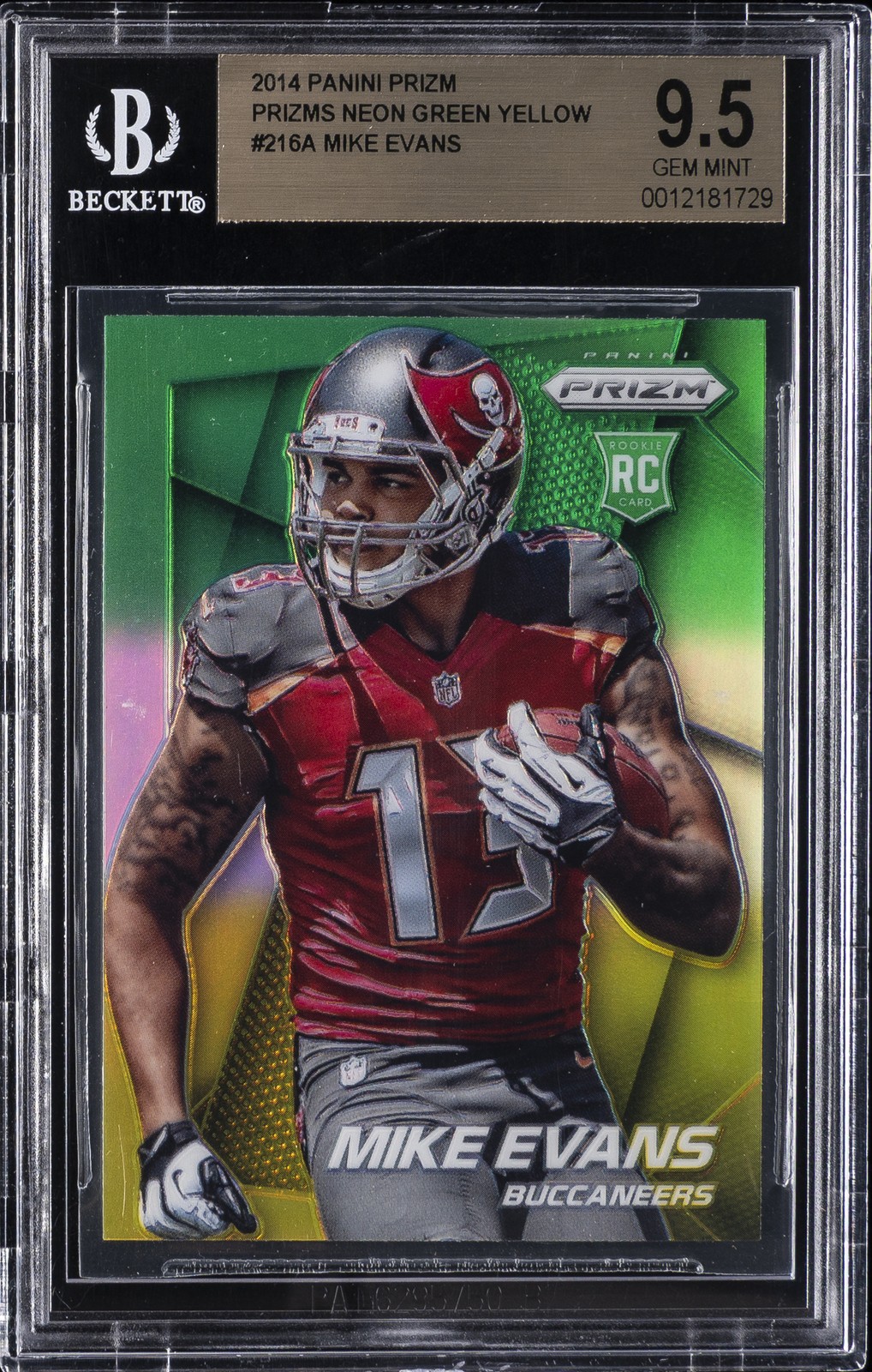 2014 PANINI PRIZM PRIZMS NEON GREEN YELLOW #216A MIKE EVANS BGS 9.5