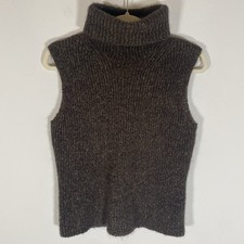 Anne Klein Vintage 80s Mohair Blend Turtleneck Ribbed Chunky Medium Chocolate