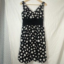 Nine West Womens Polka Dot Fit & Flare Dress  Size 4 Sleeveless Black White