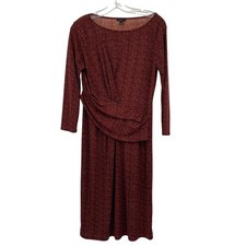 Talbots Women's dress rust orange pattern size medium long sleeve midi