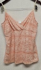 Y2K Peach Lace Cami Top XL Sheer Floral Stretch Nylon USA Made Lingerie Style