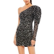 NWT Mac Duggal 10738 One Shoulder Puff Sleeve Embellished Cocktail Dress Size 2