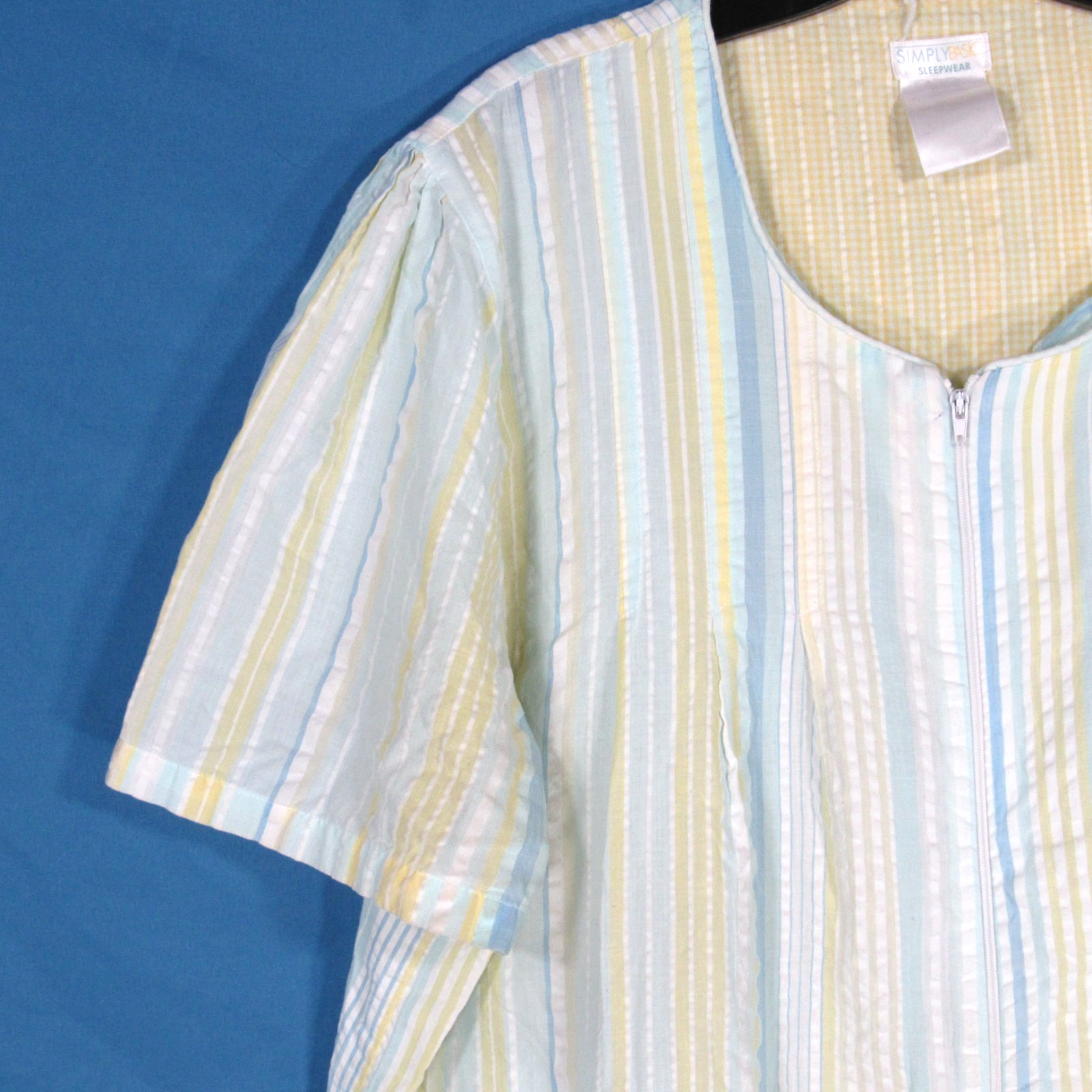SIMPLY BASIC SLEEPWEAR Blue/Yellow SEERSUCKER Zip… - image 3