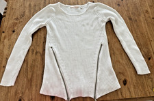 Guess 100 Cotton White Ribbed Knit Sweater w/Zipper Accents Size M