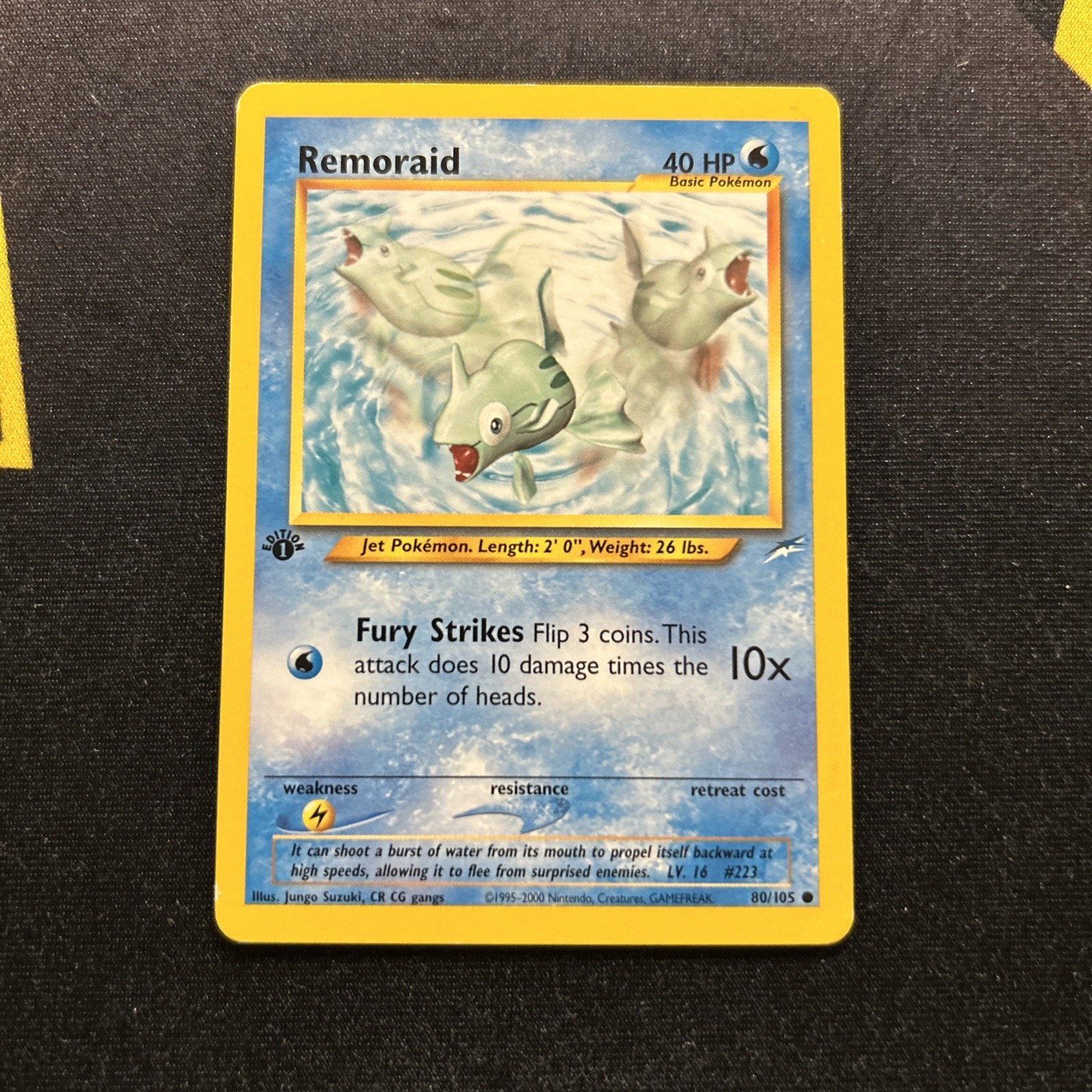 1ST EDITION Remoraid 80/105 LP/EX -Vintage Pokemon Card- Neo Destiny (7q)