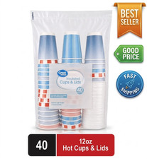 12 oz Insulated Hot Cups with Lids 40 Count Disposable Coffee Cups