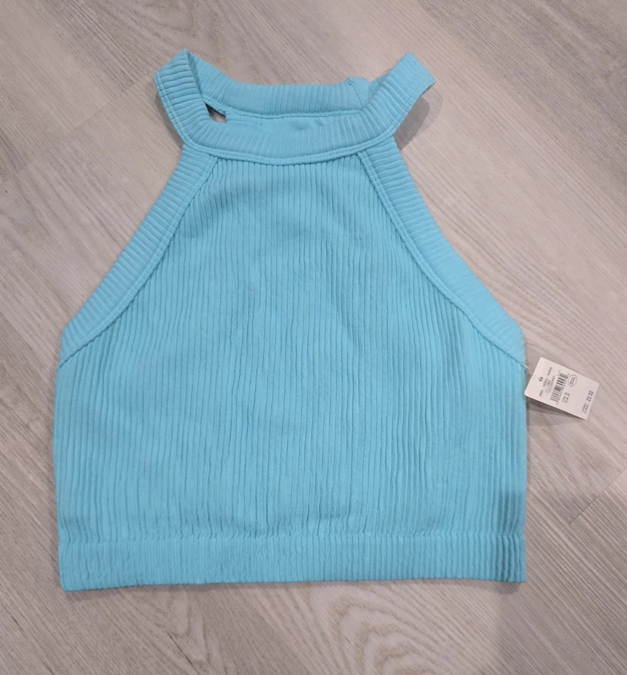 Aerie Superchill Seamless High Neck Bra Top Light Blue Size S NWT - Image 2 of 4