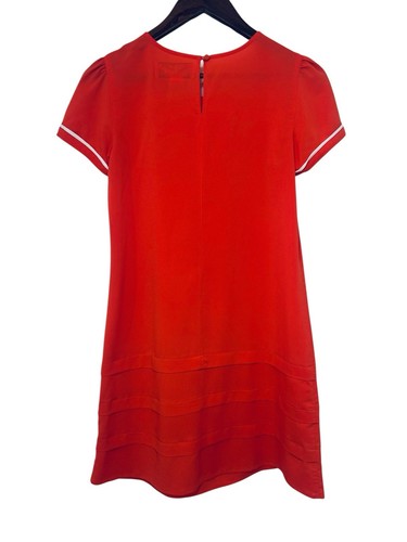 BB Dakota Red Orange Mini Dress w/ White Button Detail & Trim Feminine Retro Sm - Foto 7 di 11