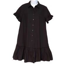 Quince 100% Organic Cotton Poplin Short Sleeve Ruffle Shirt Dress Minimalist M