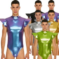 Men Jumpsuit Mankini Unitard Fly Sleeve Bodysuit Show Performance Stretchy 70S