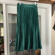 Green A-Line Pleated Midi Skirt for Cocktail