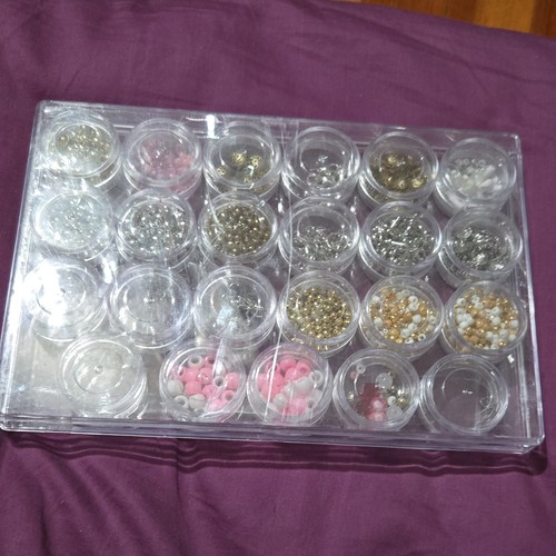 Loose Round Metal Plastic Beads Gold Silver Pink White Assorted Organizer Box
