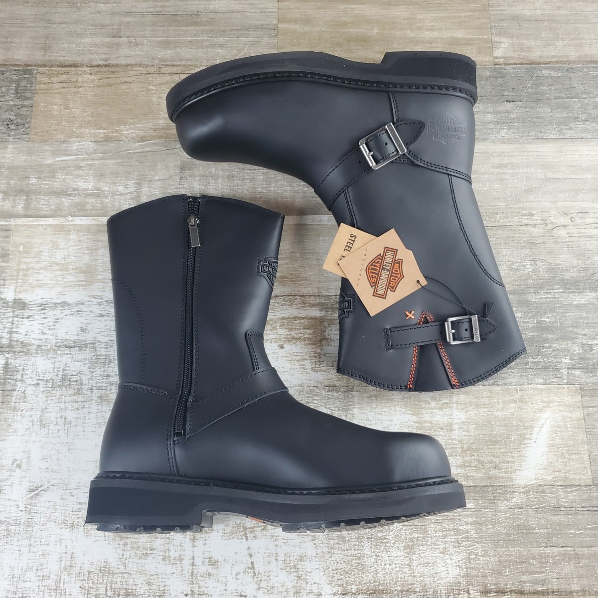 Harley Davidson Jason Mens Ankle Boots Sz 7.5 W Black Leather Side
