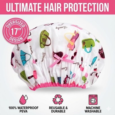 Shower Cap Waterproof Reusable Large Oversized Bath Hair Hat Elastic Diva PEVA