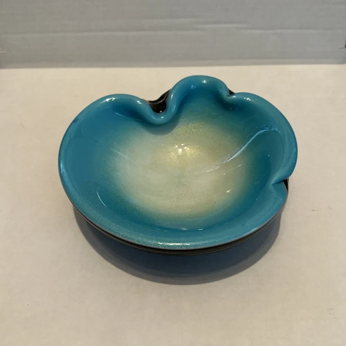 Murano Vintage Blue and Black Italian Art Glass Bowl Seguso Summerso 4 color