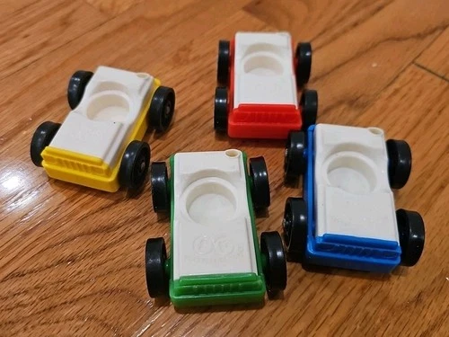 LOT Set 4 Vintage Fisher Price Little People Cars RED GREEN YELLOW BLUE 70s