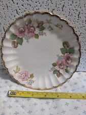 VINTAGE LIMOGES CHINA ROSE PATTERN DESERT DISH 22K GOLD TRIM MADE IN USA 3TC-G W