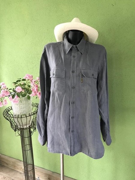 Men Armani Jeans Shirt Grey Linen 40 /L / 48