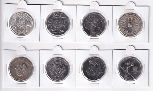 AUSTRALIAN: 8x 50 CENT COMMEMORATIVE DECIMAL COINS INCLUDING 1966 SILVER #HM450