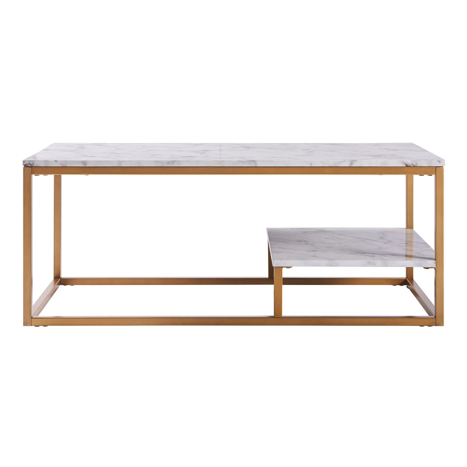 Teamson Home Marmo Modern Marble-Look Coffee Table with Shelf, Marble/Brass - Image 4 of 4